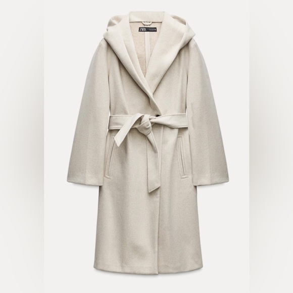 Zara Jackets & Blazers - NWT Zara beige belted trend hooded 2 pocket double breasted polyester coat XS